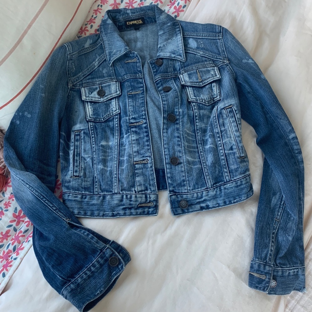 Cropped Distressed Jean Jacket